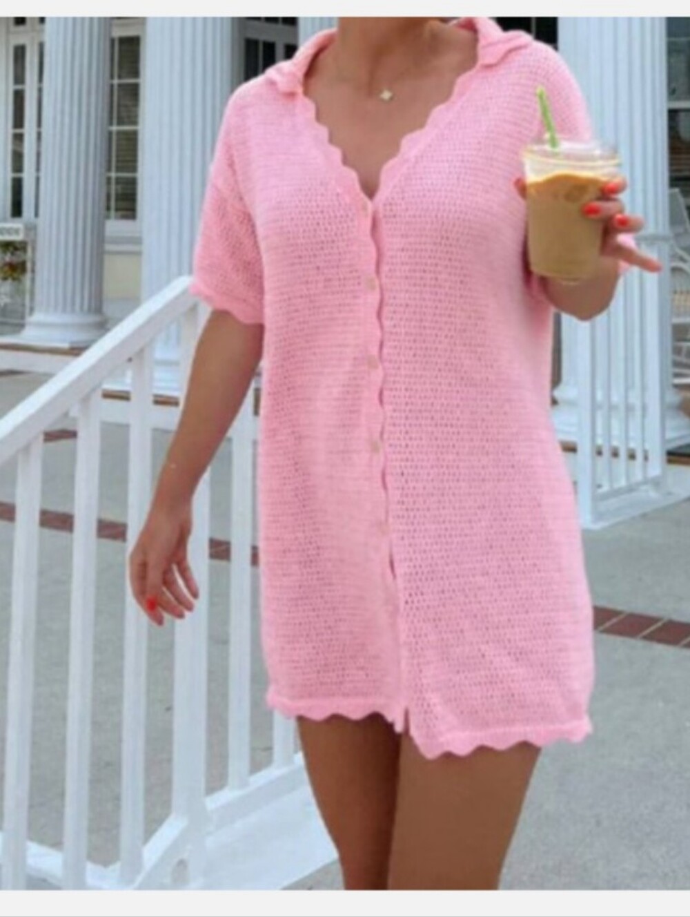 Starfit NWT Pink Button-Up Knit Coverup Dress